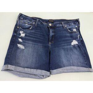 Silver Boyfriend Shorts Size 20 Dark Wash Y2K Stretch Denim Cuffed 6" Inseam